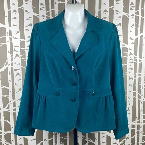Notations Teal Microsuede Peplum Hem Blazer sz M - Picture 1 of 9